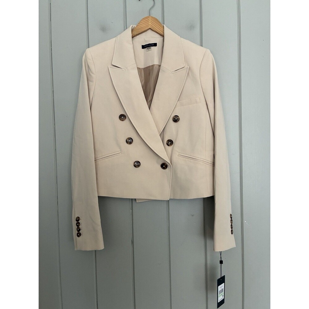 NWT Tommy Hilfiger Double Breasted Cropped Blazer 8 Khaki Long Sleeves NEW